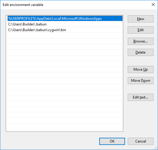 Edit environment variables